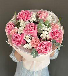 Композиция "Присли" из хризантем, роз и гвоздики