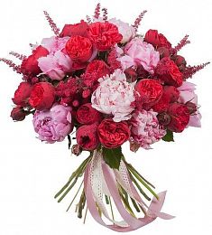 Букет невесты "Малиновый мусс" из астильбы, роз и пионов