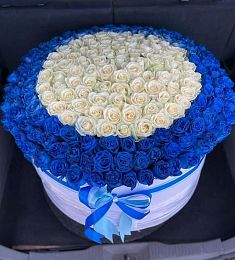 Коробка-гигант с синими и белыми розами 